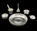 NOBILITY Silver Plated Pooja Thali Set Small 6 Inch Plate Ghanti Glass Kuber Diya Bowl Spoon Agarbatti Stand Puja Decorative Items for Home Mandir Office Wedding Return Gift Items