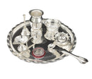 NOBILITY Silver Plated Pooja Thali Set 9.5 Inch Plate with Bowl Lotti Ghanti Palli Coin Diya Dhup Dan for Puja Diwali Home Decor Temple Office Wedding Return Gift Items