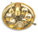 NOBILITY Brass Pooja thali Set 8 Inch with Pital Plate, Kuber Diya, Ghanti, Glass, Spoon, Bowl, Design Dhup Dan Daily Puja Thali for Diwali Home Mandir Office Wedding Return Gift Items