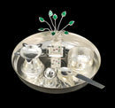 NOBILITY Silver Plated Pooja Thali Set 6 Inch with Plate Agarbatti Stand Tulsi Idol Bowl Spoon Diya Puja Decorative Items for Home Mandir Office Wedding Return Gift Items