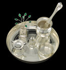 NOBILITY Silver Plated Pooja thali Set 7 Inch Plate Agarbatti Stand Diya Tulsi Idol Kalash Palli Bowl Puja Thali for Diwali Home Mandir Office Wedding Return Gift Items