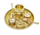 NOBILITY Pure Brass Pooja Thali Set 6 Inch with Gray Velvet Gift Box