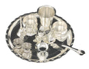 NOBILITY Silver Plated Pooja thali Set 9.5 Inch with Plate Palli Haldi Kumkum Stand Diya Glass Bowl Dhup Dan Ghanti Puja Thali for Home Mandir Office Diwali Wedding Return Gift Items