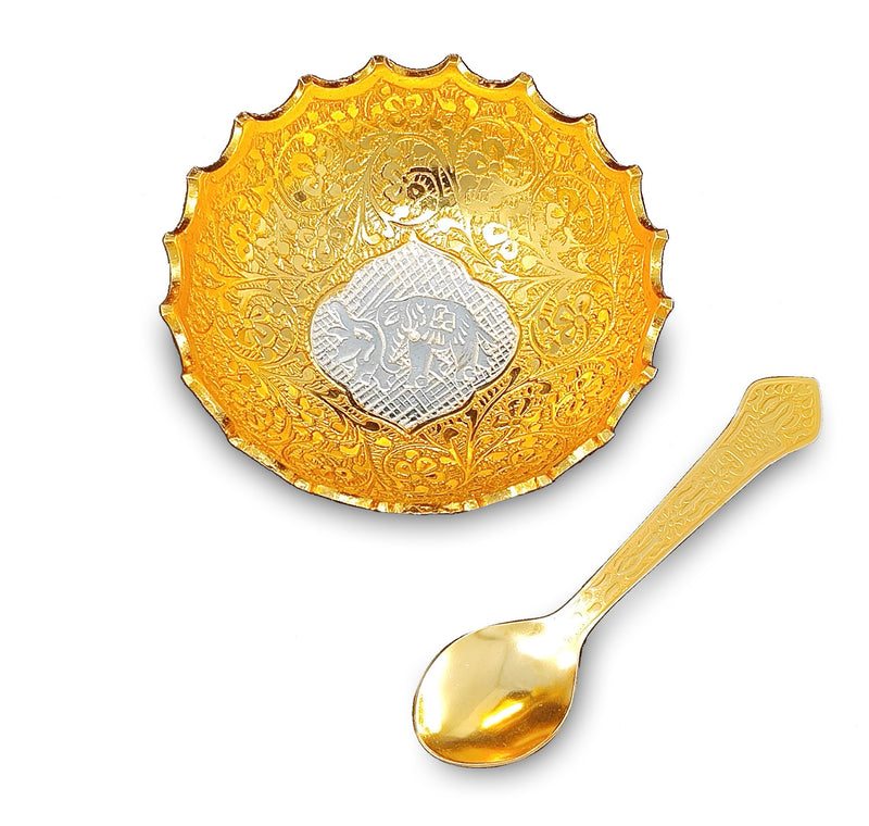 NOBILITY Bowl Spoon Set Gold and Silver Plated Leaf Shaped Designed with Velvet Box Dry Fruit Dessert Serving Sets Friends Family Home Decorative Corporate Gifts Wedding Return Gift