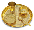 NOBILITY Brass Pooja Thali Set 8 Inch Puja Thali with Pital Plate and Accessories Arti Thali for Diwali Home Office Mandir Wedding Return Gift Items