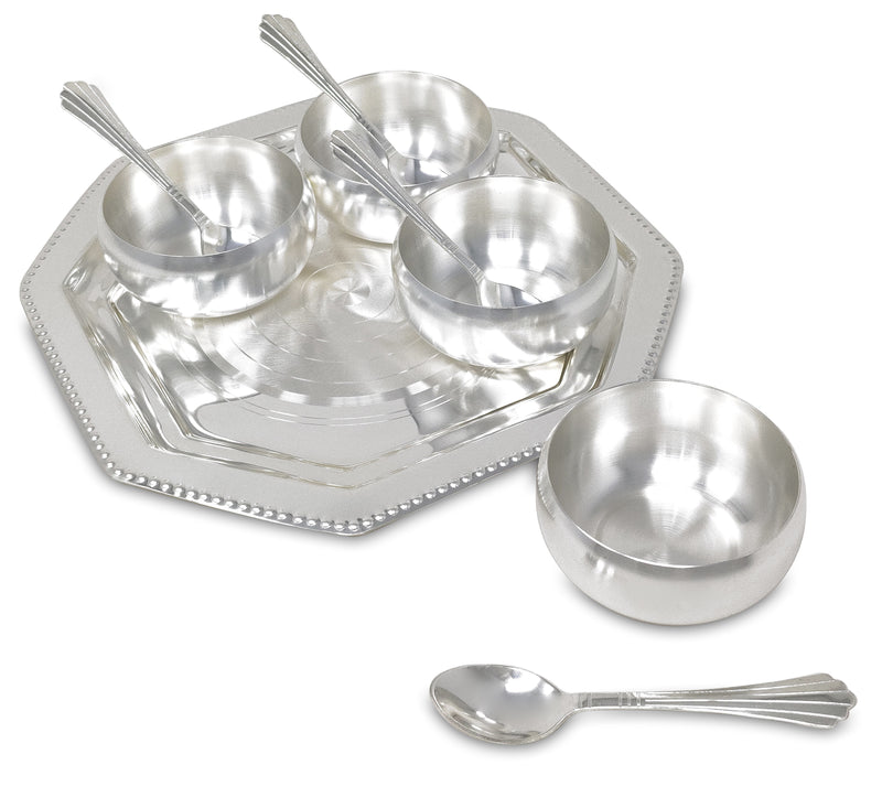 Nobility Premium Silver Plated Bowl Spoon & Tray Dessert Set