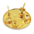 NOBILITY Pooja Thali Set Gold Plated with Gift Box 22 cm Designed Puja Plate Kalash Ghanti Bowl Spoon Dhup Dan Kuber Diya for Housewarming Diwali Wedding Gift Items