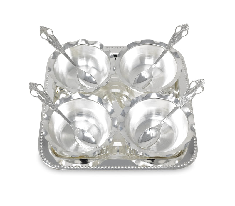 Nobility Premium Silver Plated Bowl Spoon & Tray Dessert Set