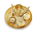 NOBILITY Brass Pooja Thali Set 7 Inch with Pital Puja Plate Kalash Bowl Spoon Dhup Dan Palli Ghanti Kuber Diya Chandan Wati Arti Thali for Diwali Home Office Mandir Wedding Return Gift Items