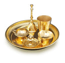 NOBILITY Brass Pooja Thali Set 6 Inch Puja Thali with Pital Plate Glass Chandan Vati Dhup Dan Kuber Diya Ghanti Arti Thali for Diwali Home Office Mandir Wedding Return Gift Items