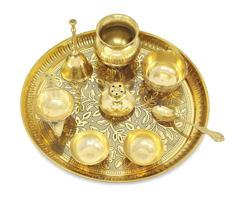 NOBILITY Brass Pooja Thali Set 10 Inch for Diwali Home Office Mandir Wedding Return Gift Items