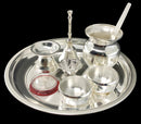 NOBILITY Silver Plated Pooja Thali Set 7 Inch with Coin and Accessories Puja Decorative for Home Mandir Office Wedding Return Gift Items
