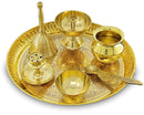 NOBILITY Brass Pooja Thali Set 8 Inch Puja Thali with Pital Plate Kalash Piyali Diya Ghanti Dhup Dan Chandan Wati Palli Arti Thali for Diwali Home Office Mandir Wedding Return Gift Items