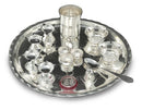 NOBILITY Silver Plated Pooja Thali Set 12 Inch with Designed Puja Thali with Glass Bowl Diya Dhup Dan Haldi Kumkum Stand Spoon Coin for Home Mandir Office Wedding Return Gift Items