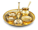 NOBILITY Brass Pooja Thali Set 8 Inch with Pital Puja Plate Kalash Kangura Plate Spoon Kuber Diya Ghanti Dhup Dan Arti Thali for Diwali Home Office Mandir Wedding Return Gift Items