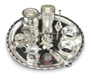 NOBILITY 12 Inch Silver Plated Pooja Thali Set with Accessories Daily Puja Decorative Gifts for Home Office Mandir Diwali Wedding Return Gift Items