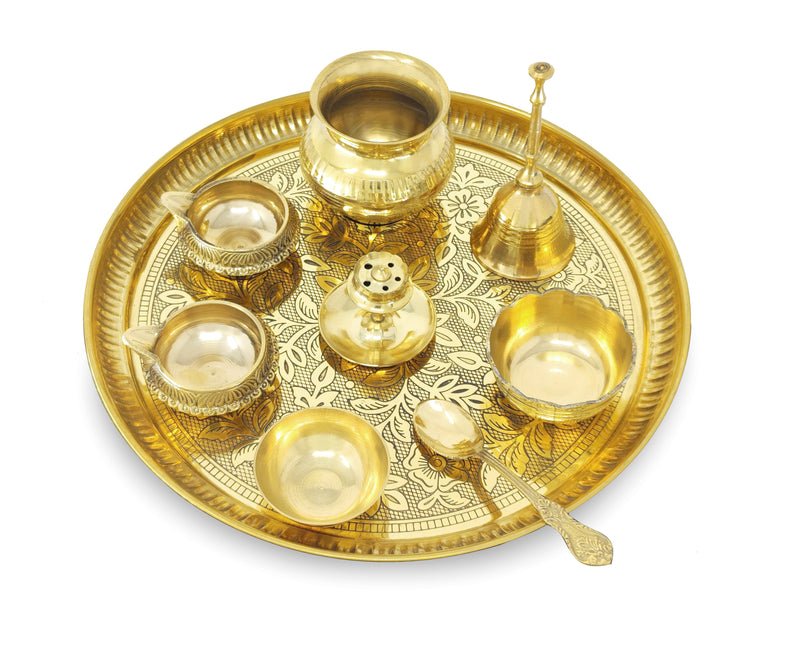 NOBILITY Brass Pooja Thali Set 10 Inch for Diwali Home Office Mandir Wedding Return Gift Items