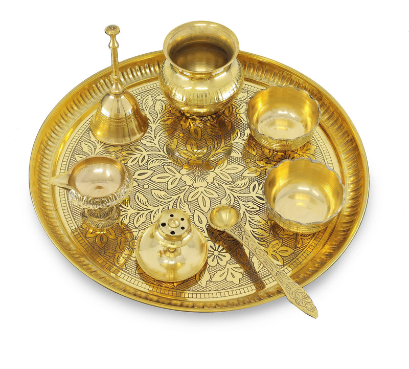 NOBILITY Brass Pooja Thali Set 10 Inch for Diwali Home Office Mandir Wedding Return Gift Items