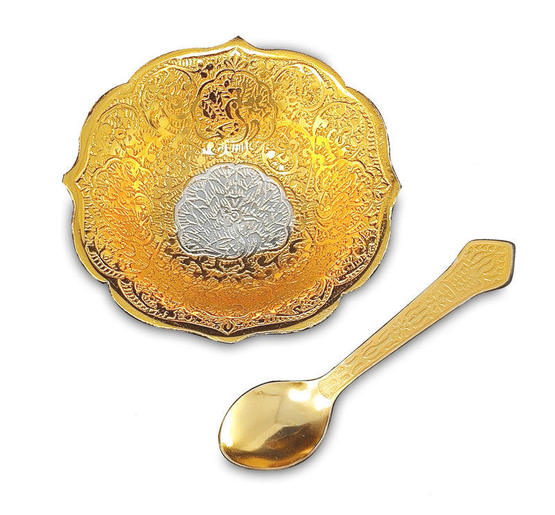 NOBILITY Bowl Spoon Set Gold and Silver Plated Leaf Shaped Designed with Velvet Box Dry Fruit Dessert Serving Sets Friends Family Home Decorative Corporate Gifts Wedding Return Gift