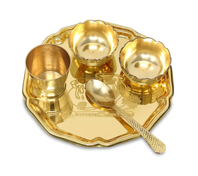 NOBILITY Pooja thali Set Brass Small 6 Inch Laddu Gopal Bhog Thali for Janmashtami Decoration Puja Item Festival Puja Krishna Bhog Thali Set for Home Office Mandir Return Gift Items