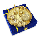 NOBILITY Pure Brass Pooja Thali Set 8 Inch with Blue Velvet Gift Box