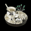 NOBILITY Silver Plated Pooja Thali Set 5 Inch Plate Agarbatti Stand Kalash Spoon Diya Tulsi Idol Premium Puja Decorative for Home Office Wedding Return Gift Items