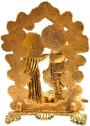 NOBILITY Radha Krishna Idol Statue Metal Gold Plated with Diya Peacock Design Hindu Religious Radha Krishan Showpiece Figurine for Janmashtami Home Temple Pooja Decor Wedding Return Gifts