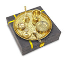 NOBILITY Pure Brass Pooja Thali Set 8 Inch with Gray Velvet Gift Box