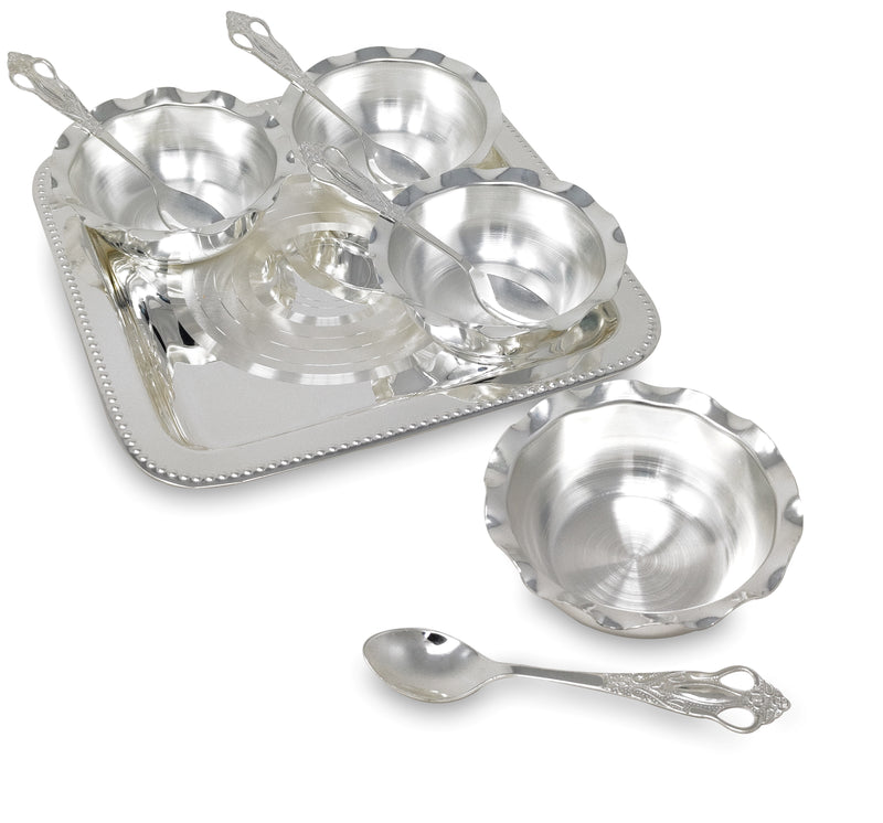 Nobility Premium Silver Plated Bowl Spoon & Tray Dessert Set