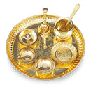 NOBILITY Brass Pooja Thali Set 8 Inch with Pital Puja Plate Kalash Kangura Plate Spoon Kuber Diya Ghanti Dhup Dan Arti Thali for Diwali Home Office Mandir Wedding Return Gift Items
