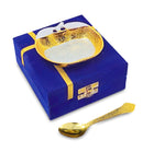 NOBILITY Bowl Spoon Set Gold and Silver Plated Leaf Shaped Designed with Velvet Box Dry Fruit Dessert Serving Sets Friends Family Home Decorative Corporate Gifts Wedding Return Gift