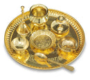 NOBILITY Brass Pooja thali Set 8 Inch with Pital Plate Dhup Dan Kalash Spoon Ghanti Bowl Kuber Diya Kangura Plate Puja Thali for Diwali Home Mandir Office Wedding Return Gift Items