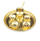 NOBILITY Brass Pooja thali Set 8 Inch with Pital Plate Kalash Spoon Diya Bowl Dhup Dan Ghanti Daily Puja Thali for Diwali Home Mandir Office Wedding Return Gift Items
