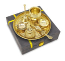 NOBILITY Pure Brass Pooja Thali Set 6 Inch with Gray Velvet Gift Box