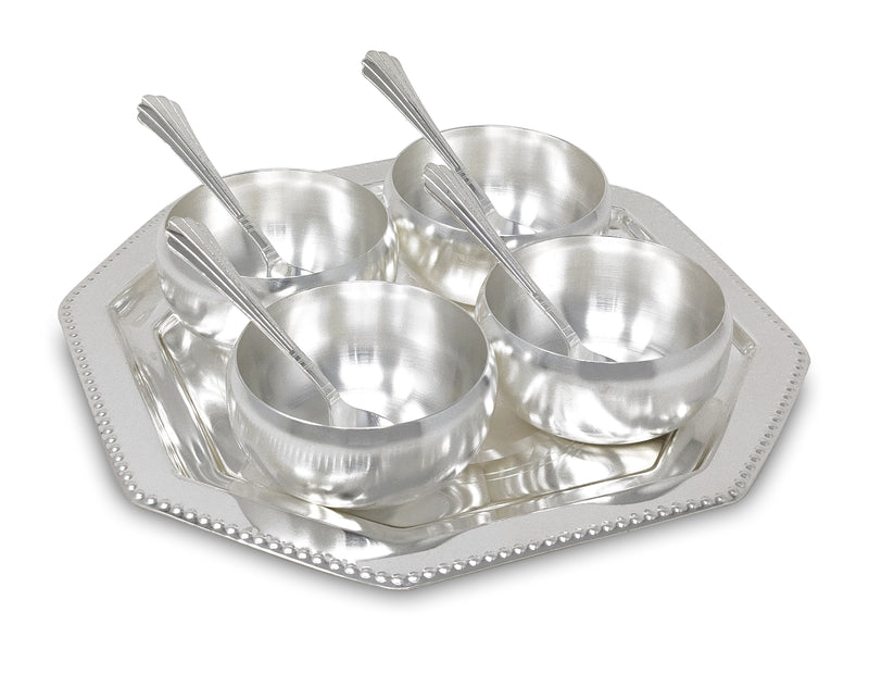 Nobility Premium Silver Plated Bowl Spoon & Tray Dessert Set