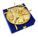 NOBILITY Pure Brass Pooja Thali Set 10 Inch with Blue Velvet Gift Box