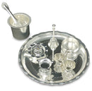 NOBILITY Silver Plated Pooja thali Set 08 Inch Festival Ethnic Puja Thali Items for Home, Office, Mandir, Weeding Gift