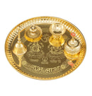 NOBILITY Brass Pooja thali 8 Inch with Kalash Kuber Diya Ghanti Spoon Bowl Dhup Dan Ganesh Lakshmi Design Puja Thali Set Festival Home Office Mandir Diwali Wedding Return Gift Items