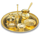 NOBILITY Brass Pooja thali Set 8 Inch with Pital Plate Dhup Dan Kalash Spoon Ghanti Bowl Kuber Diya Kangura Plate Puja Thali for Diwali Home Mandir Office Wedding Return Gift Items
