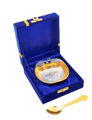 NOBILITY Bowl Spoon Set Gold and Silver Plated Leaf Shaped Designed with Velvet Box Dry Fruit Dessert Serving Sets Friends Family Home Decorative Corporate Gifts Wedding Return Gift