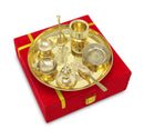 NOBILITY Pure Brass Lakshmi Ganesha Design Pooja Thali Set 8 Inch with Red Velvet Gift Box