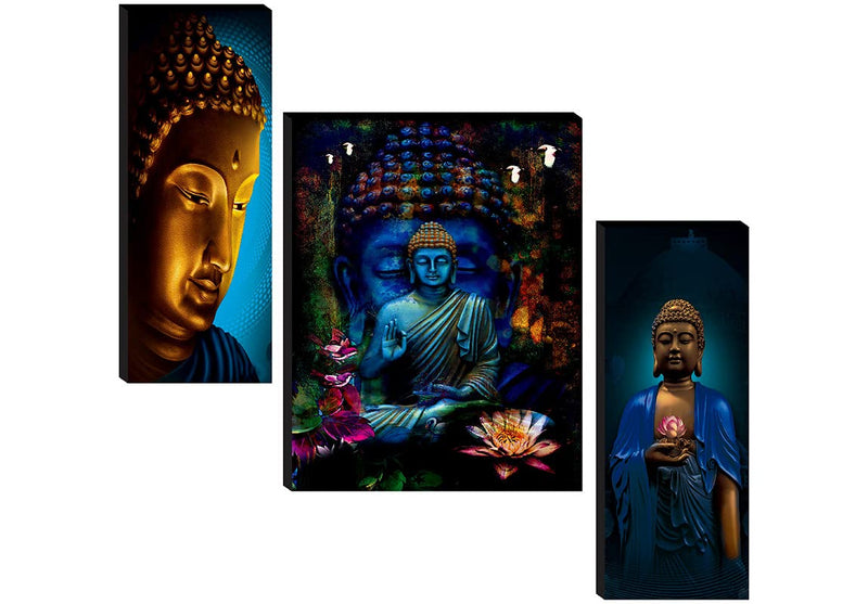 NOBILITY paintings Set of 3 Buddha UV Textured Home Decorative Gift Item Painting, 18 Inch X 12 Inch -