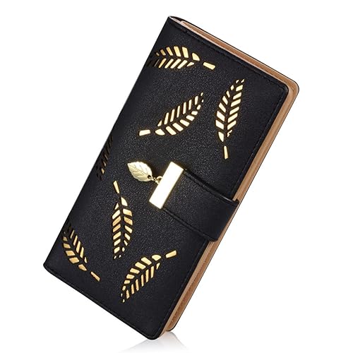 NOBILITY Women's Rose Gold Vegan Leather Leaf Bi-fold Card Coin Holder Long Wallet