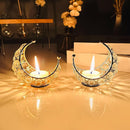 NOBILITY Tea Light Holder, Gold Decoration, Living Room, Modern Moon Candle Holder, Crystal Candle Holder, Metal Lanterns, Table Decoration for Wedding Party, Ramadan, Diwali Decoration (Pack of2)