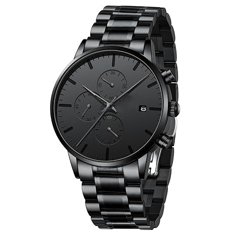 NOBILITY Men's Watches Analog Minimalist Black Dial Watches for Men Business Chronograph Casual Watches with Stainless Steel Strap Date