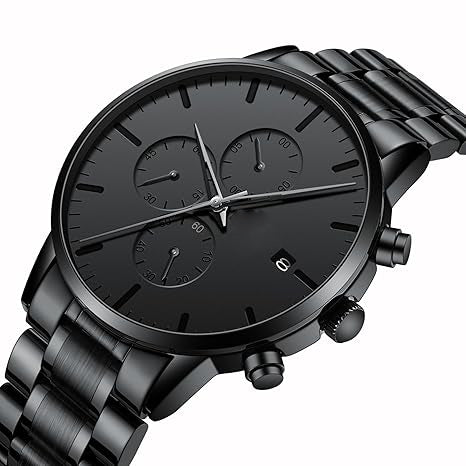 NOBILITY Men's Watches Analog Minimalist Black Dial Watches for Men Business Chronograph Casual Watches with Stainless Steel Strap Date