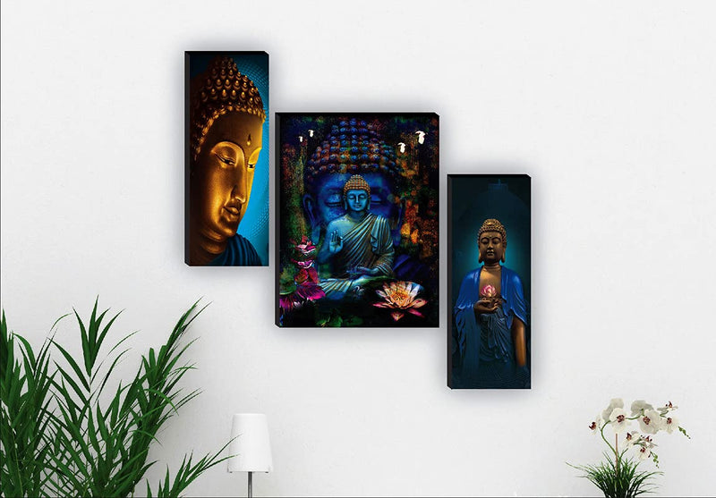 NOBILITY paintings Set of 3 Buddha UV Textured Home Decorative Gift Item Painting, 18 Inch X 12 Inch -