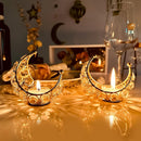 NOBILITY Tea Light Holder, Gold Decoration, Living Room, Modern Moon Candle Holder, Crystal Candle Holder, Metal Lanterns, Table Decoration for Wedding Party, Ramadan, Diwali Decoration (Pack of2)