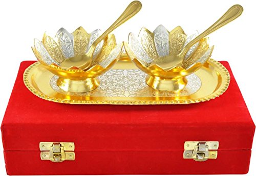 Gold Silver Plated Bowl Spoon Tray Set Dry Fruits Dessert Serving Set Diwali Gifts Friends Family Home Decorative Corporate Christmas Wedding Return Gift Items