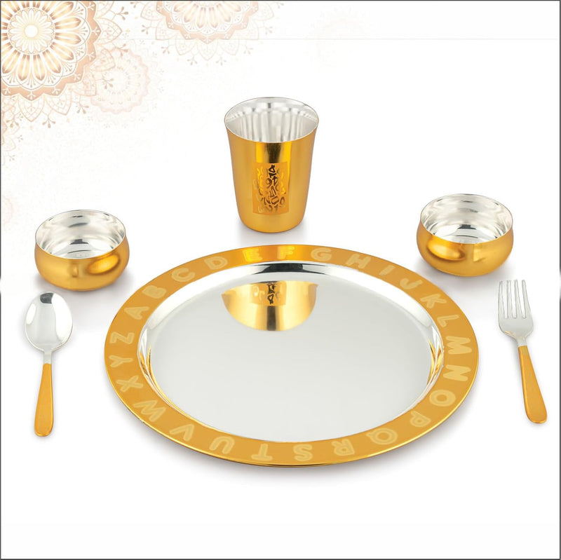 NOBILITY Gold & Silver Premium Plated Baby Dinner Set for Gift Rice Ceremony Annaprashan Sanskar for Boys Girls Kids Birthday Return Festive Gift Items